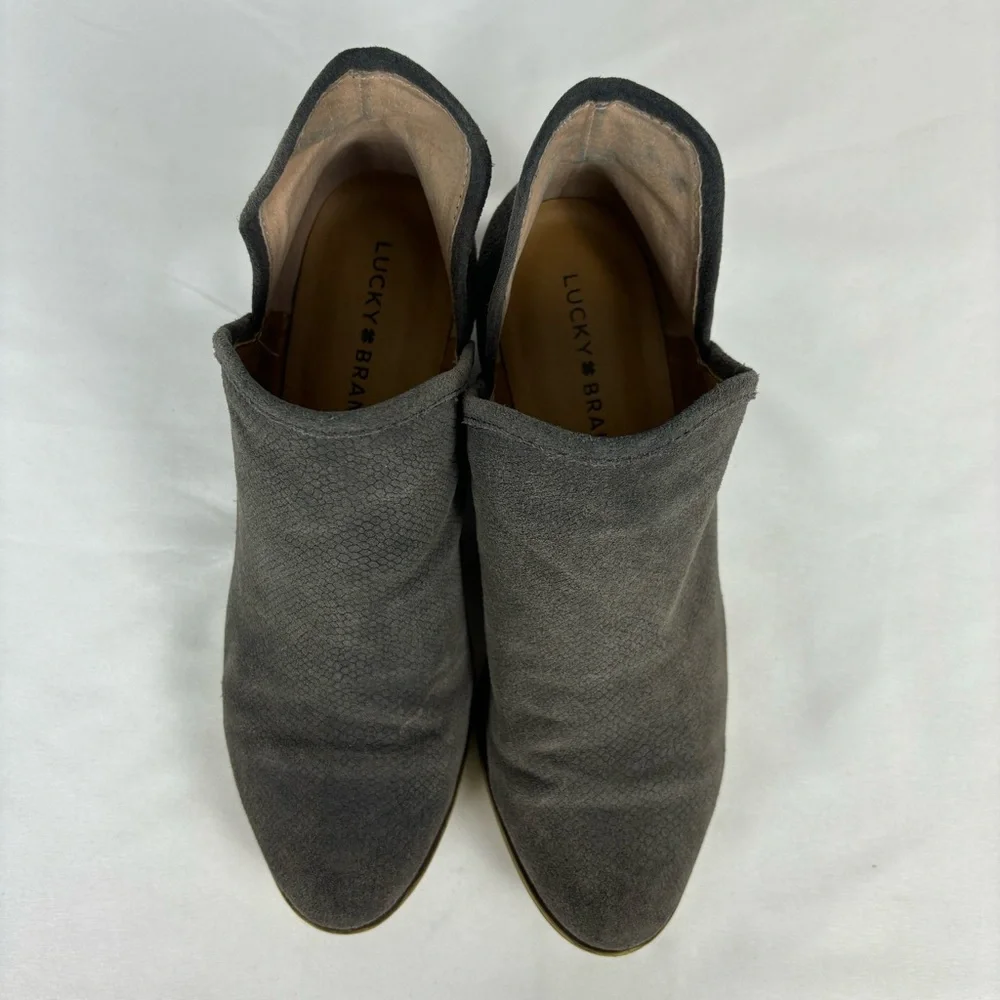 Lucky Bashina Ankle Boots Leather Heeled Slip On Classic Booties Gray Size 7.5